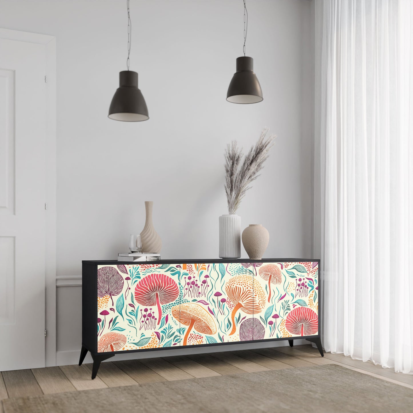 Credenza FUNGUS FANTASY a 3 ante in finitura nera