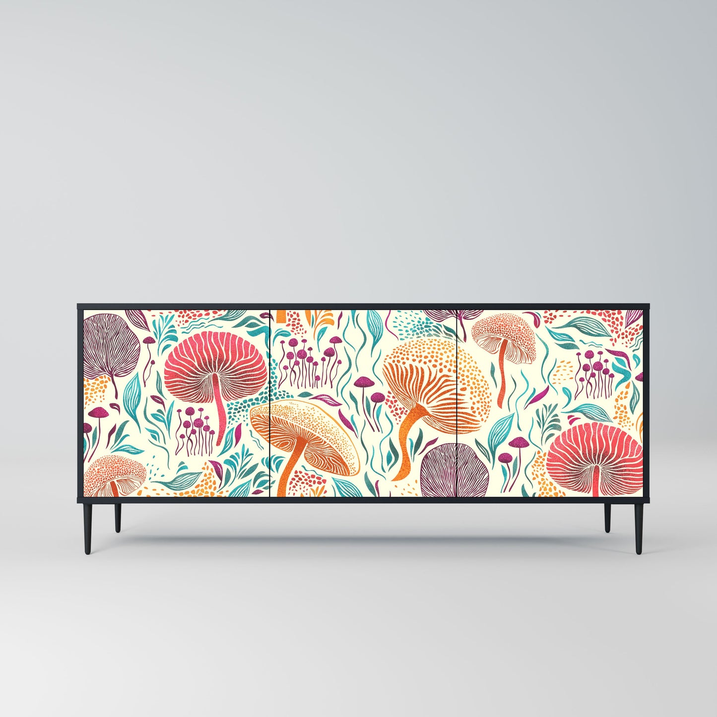 Credenza FUNGUS FANTASY a 3 ante in finitura nera
