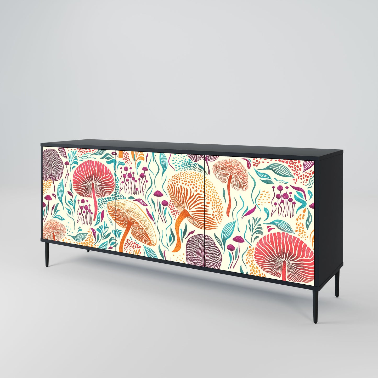 Credenza FUNGUS FANTASY a 3 ante in finitura nera