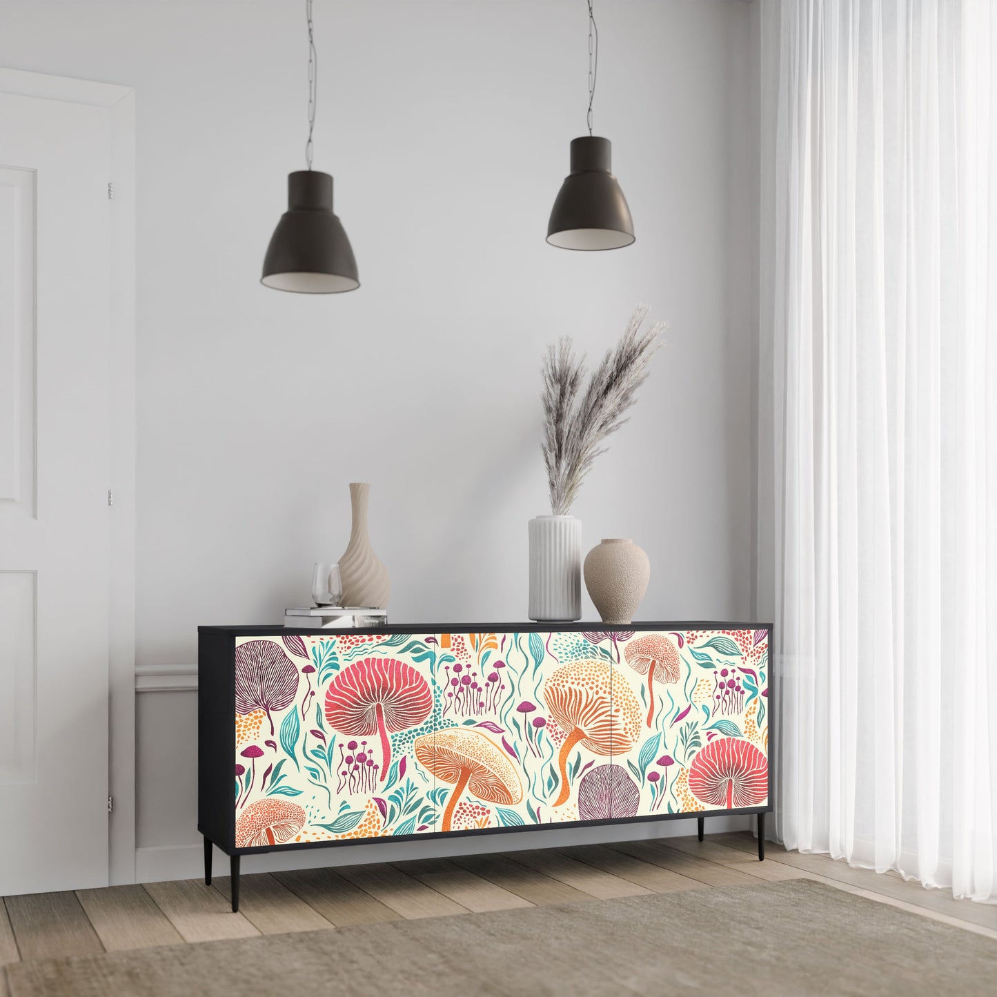 Credenza FUNGUS FANTASY a 3 ante in finitura nera