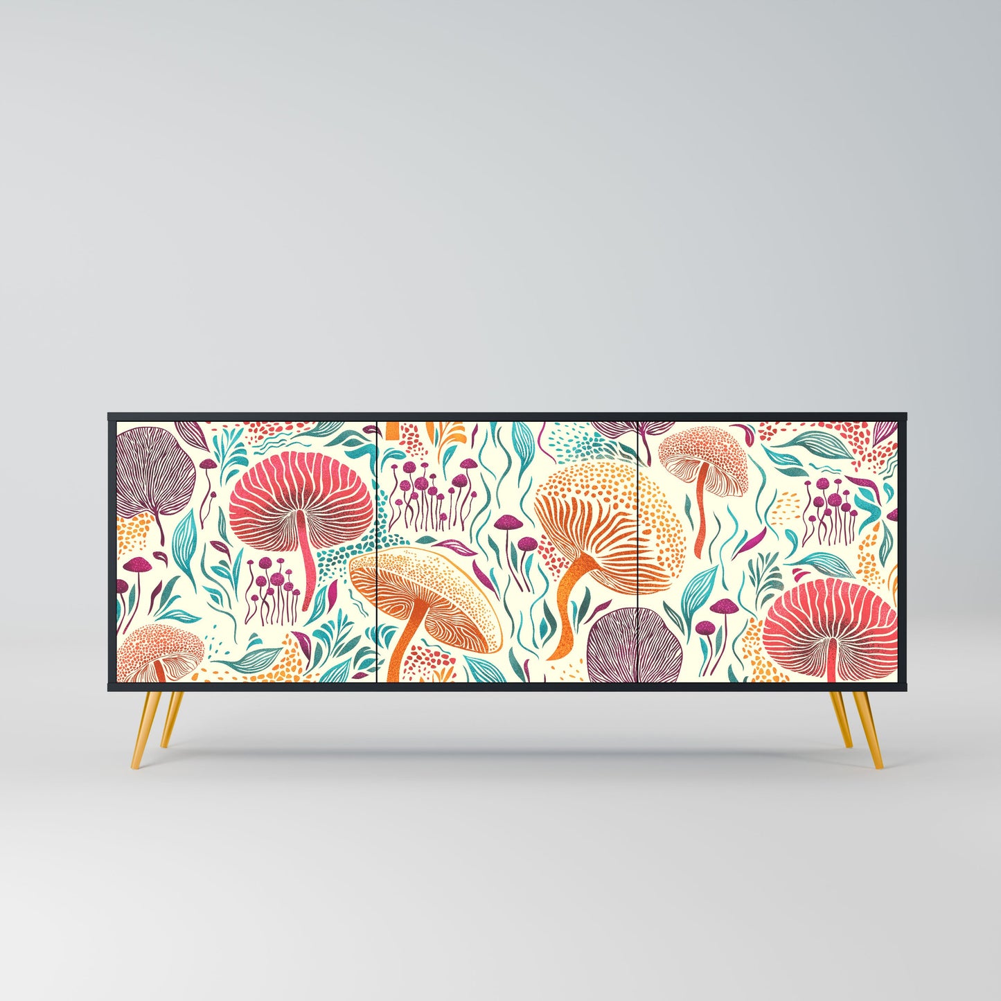 Credenza FUNGUS FANTASY a 3 ante in finitura nera