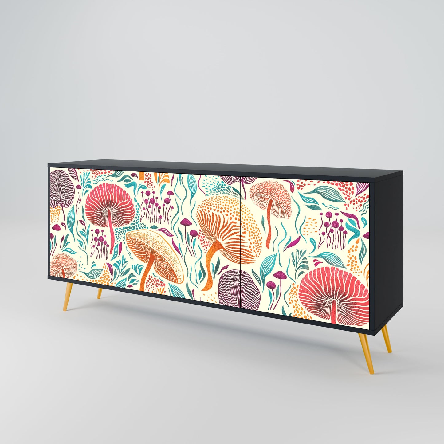 Credenza FUNGUS FANTASY a 3 ante in finitura nera