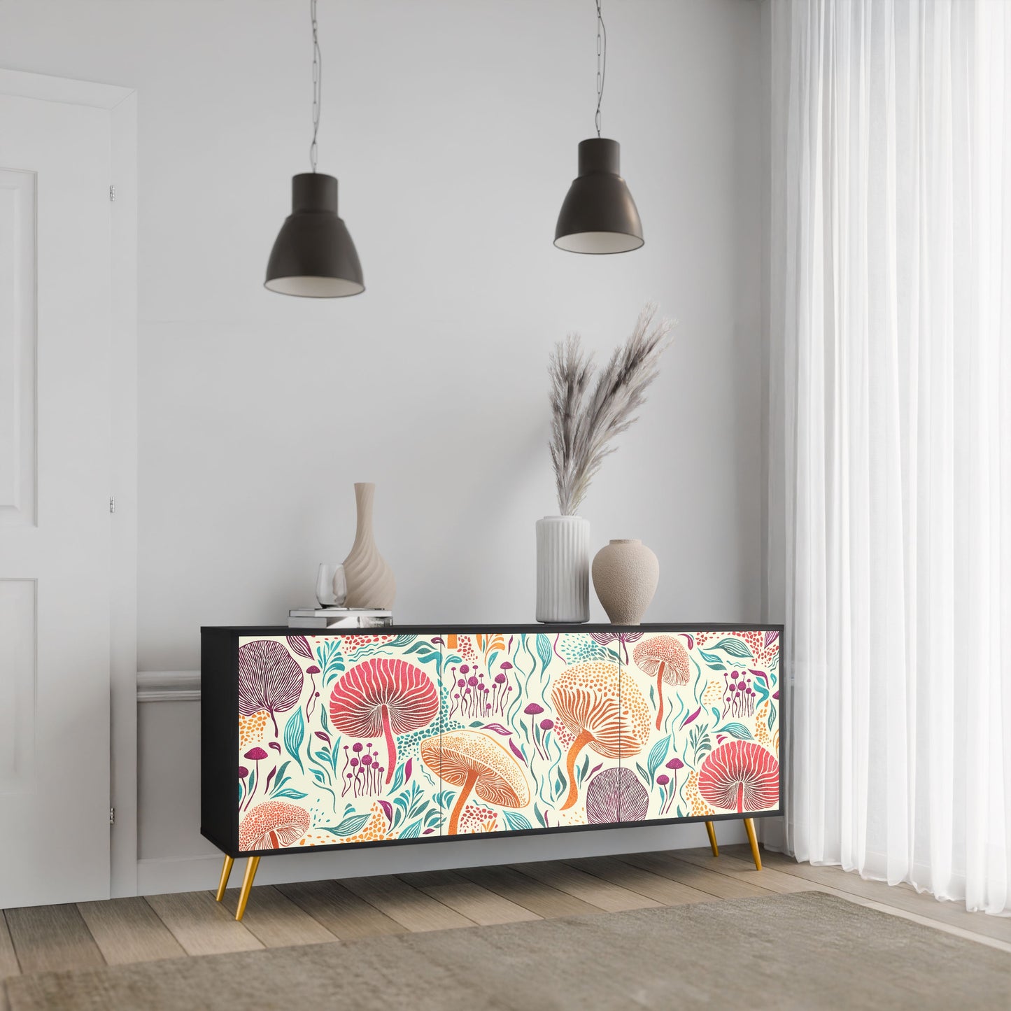 Credenza FUNGUS FANTASY a 3 ante in finitura nera