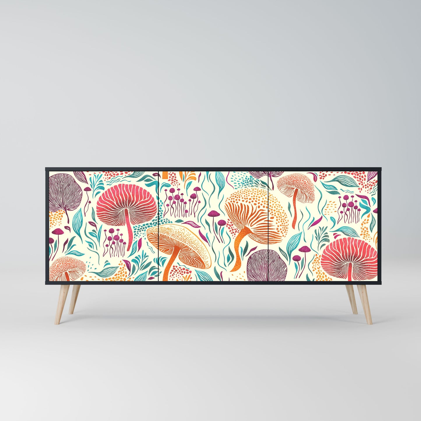 Credenza FUNGUS FANTASY a 3 ante in finitura nera