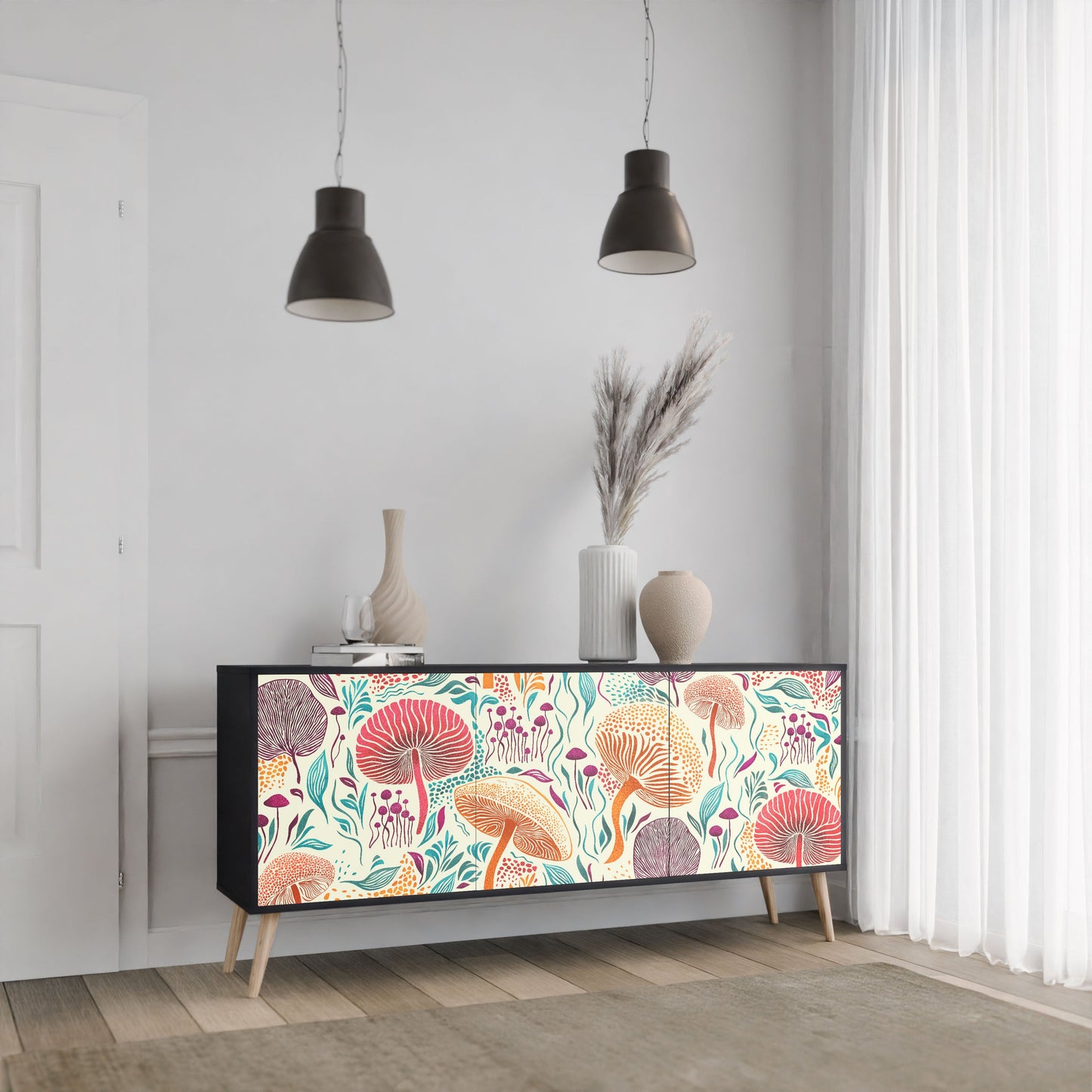 Credenza FUNGUS FANTASY a 3 ante in finitura nera