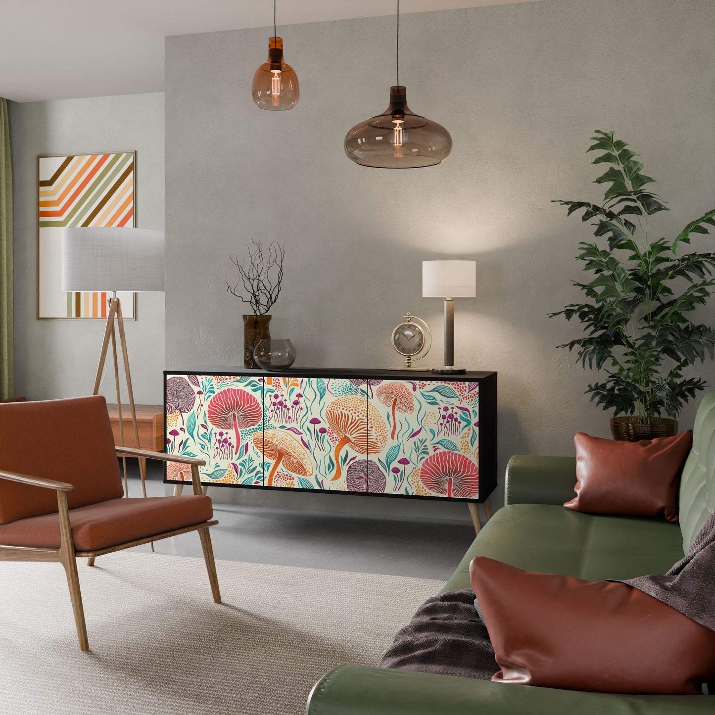 Credenza FUNGUS FANTASY a 3 ante in finitura nera
