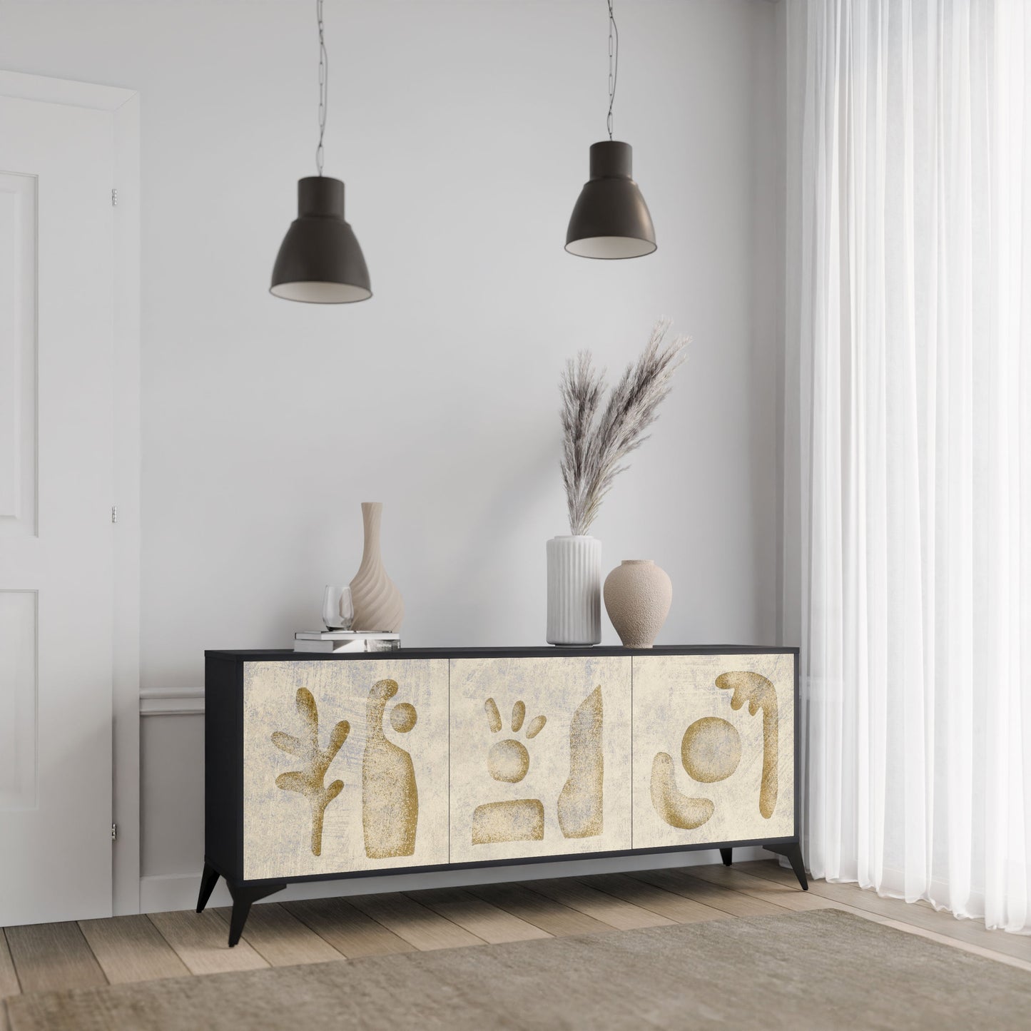 SAND SCULPTURES 3-Door Sideboard in Black Finish