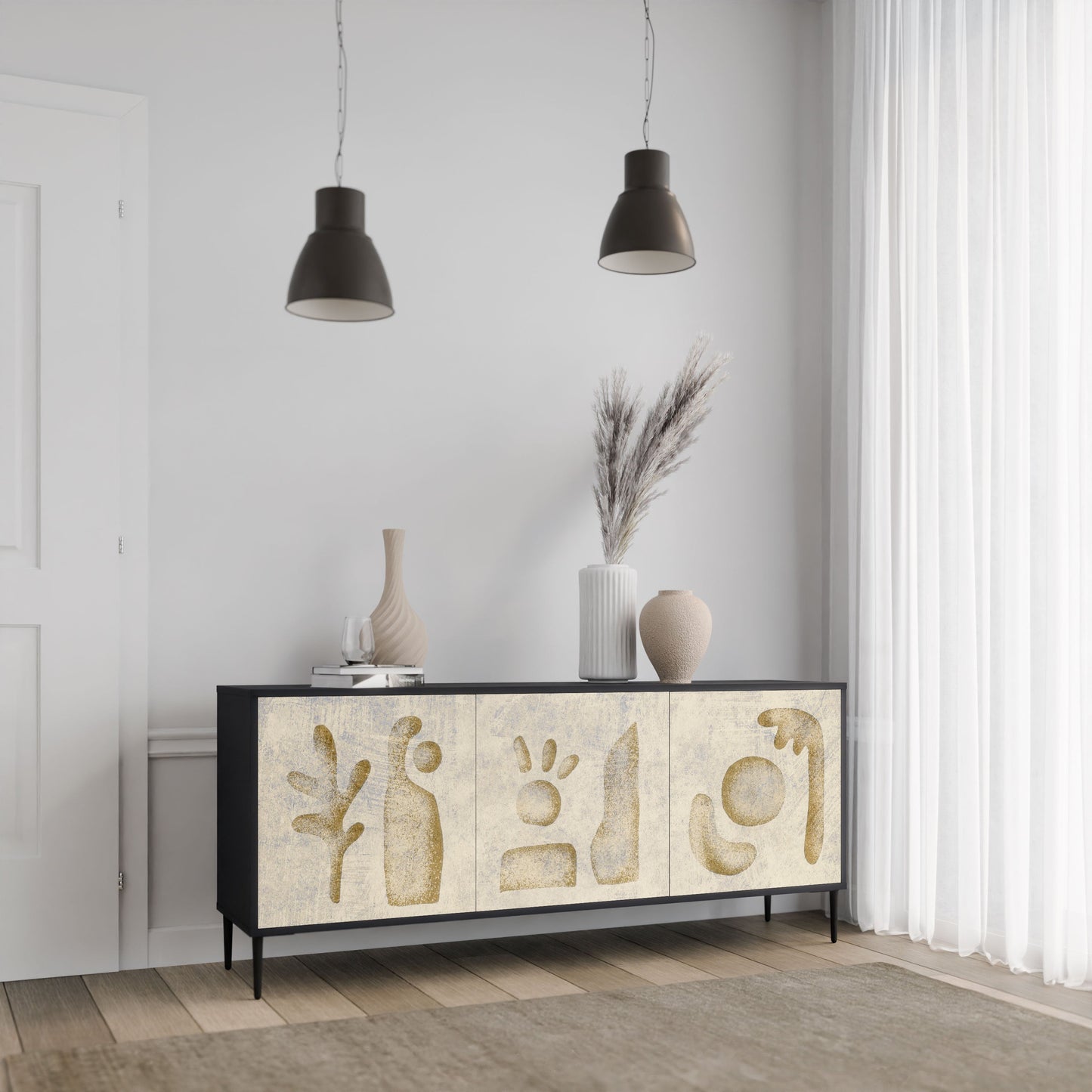 SAND SCULPTURES 3-Door Sideboard in Black Finish