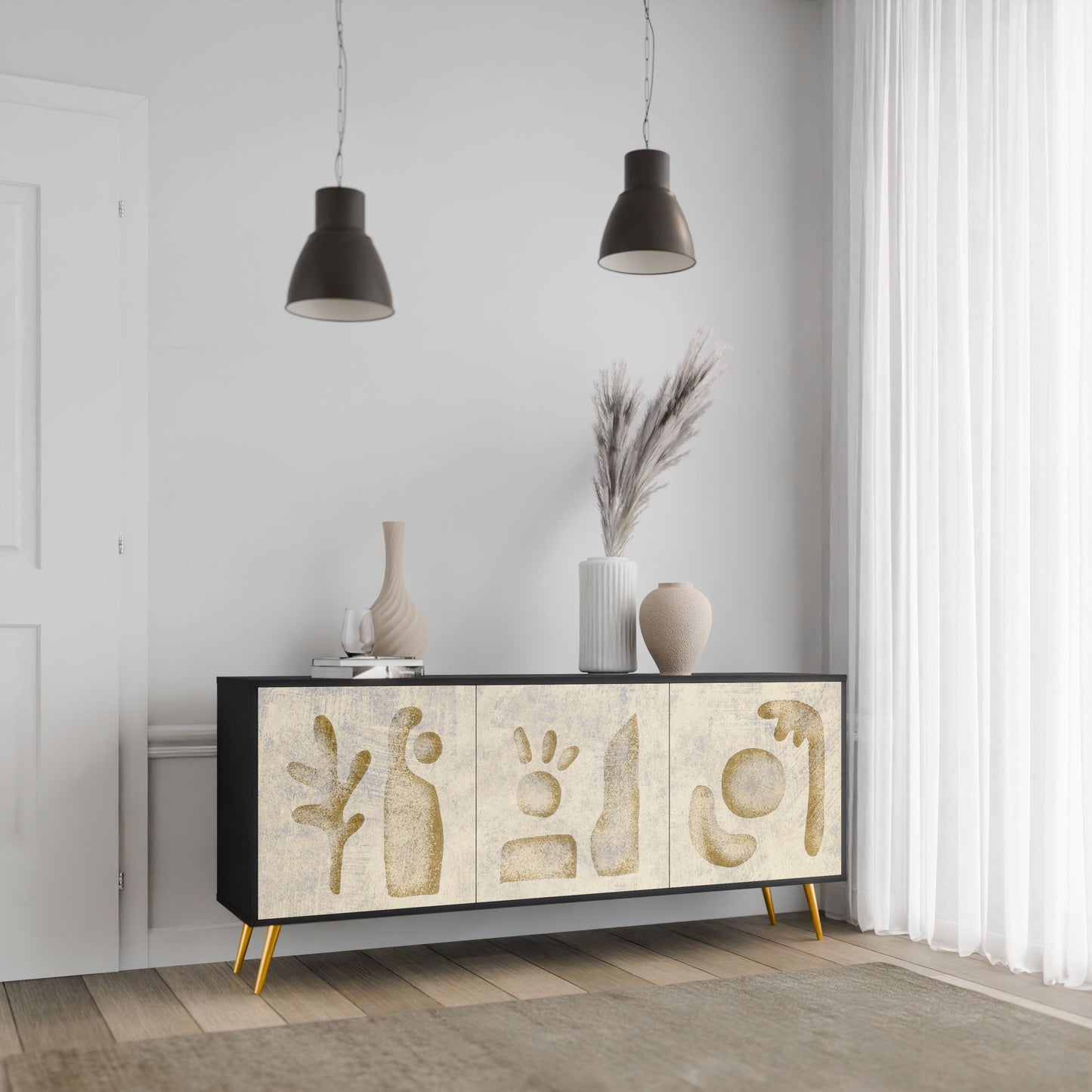 SAND SCULPTURES 3-Door Sideboard in Black Finish
