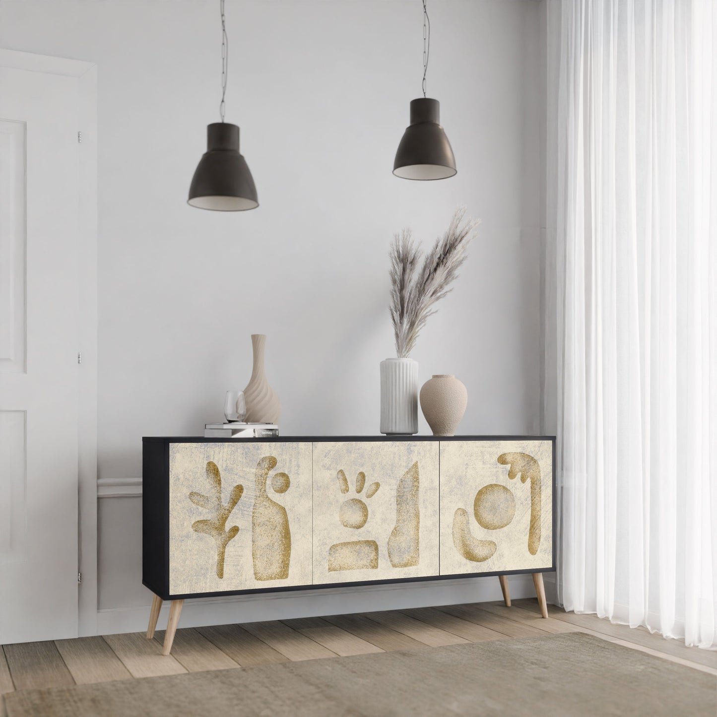 SAND SCULPTURES 3-Door Sideboard in Black Finish