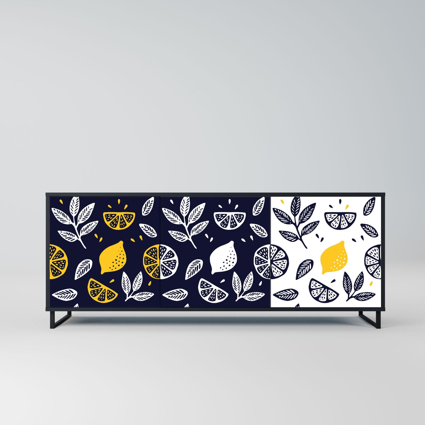 Credenza a 3 ante CITRUS BLACK AND WHITE in finitura nera