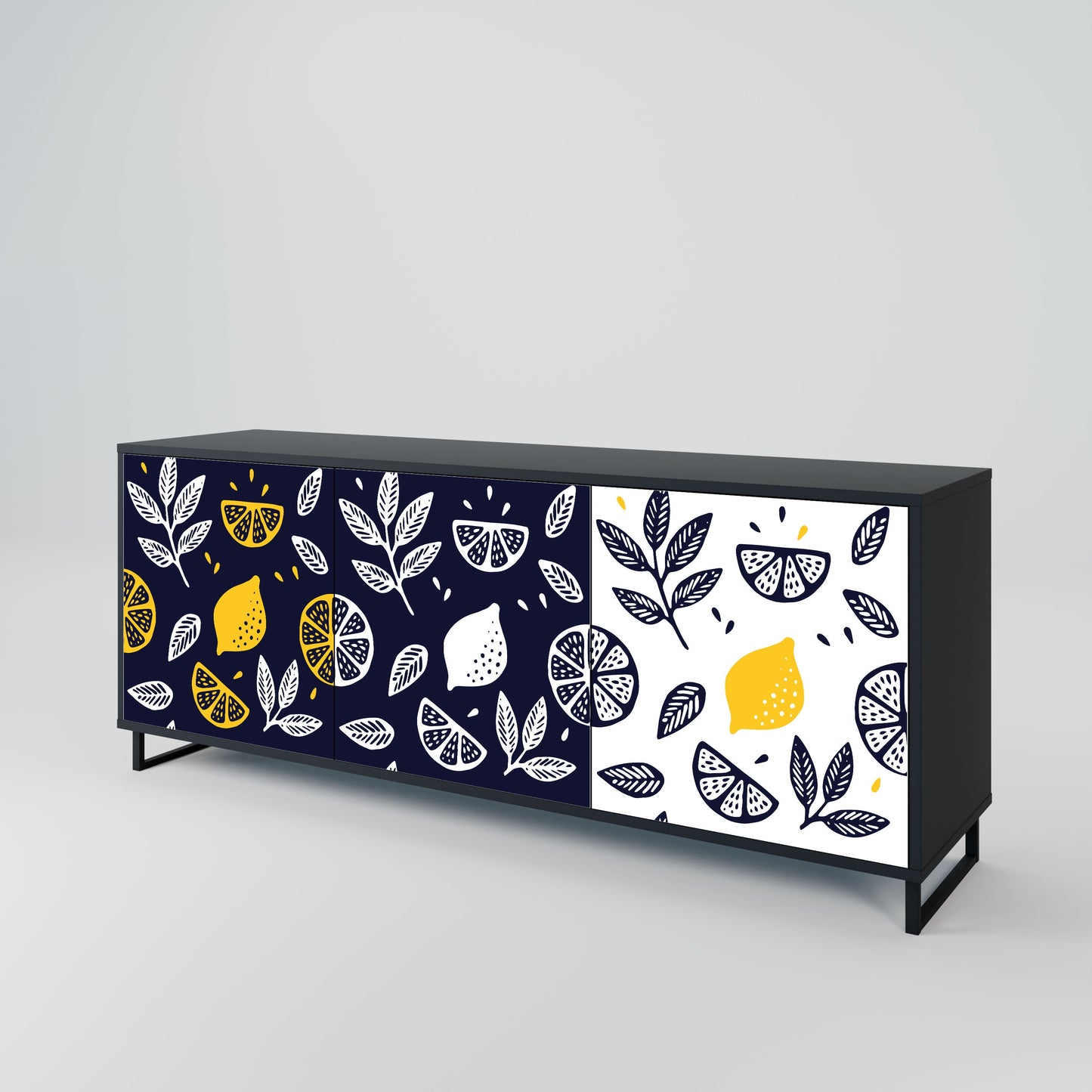 Credenza a 3 ante CITRUS BLACK AND WHITE in finitura nera