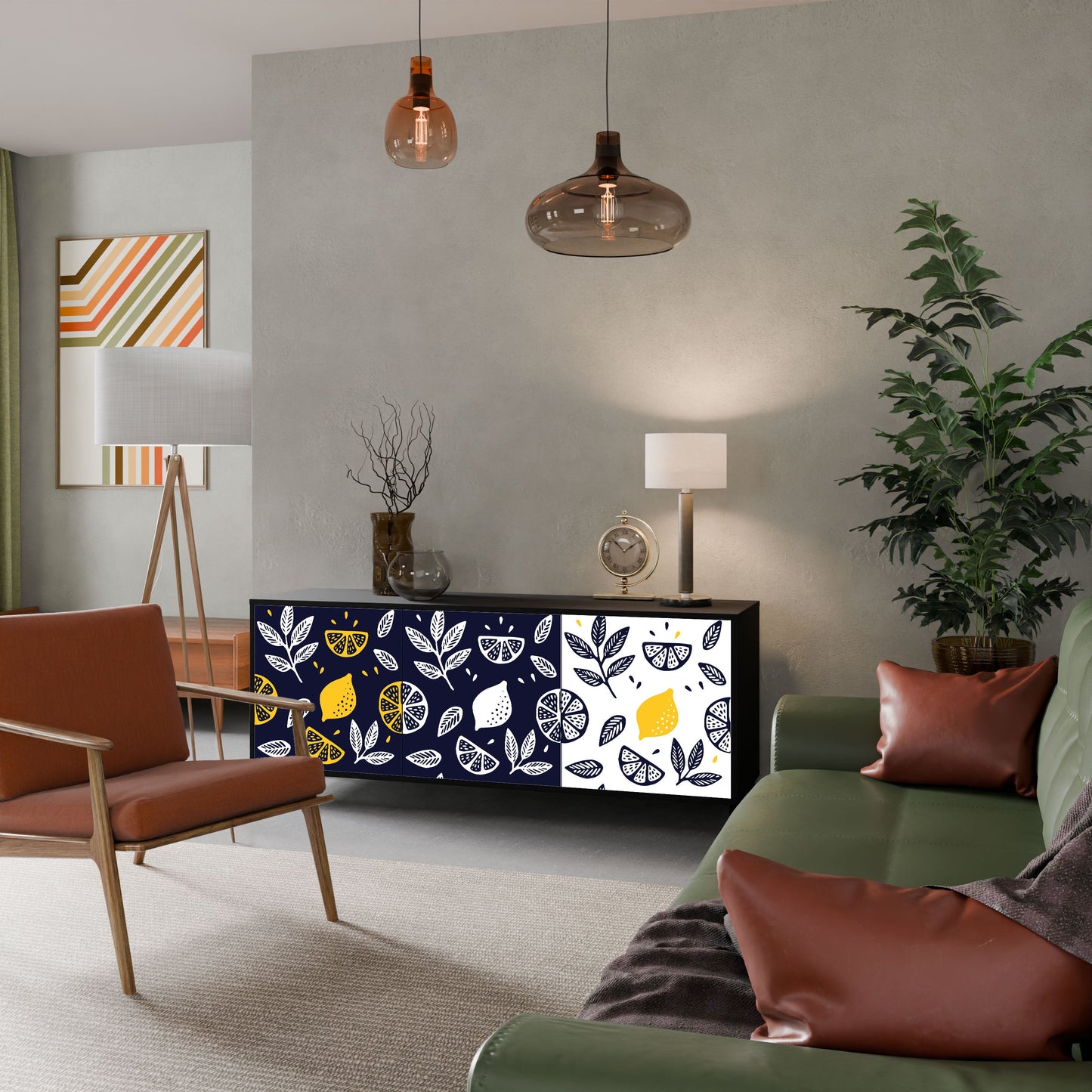 Credenza a 3 ante CITRUS BLACK AND WHITE in finitura nera