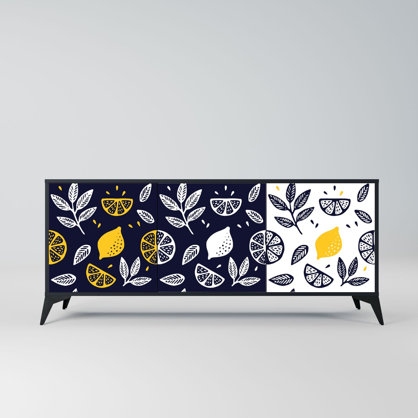 Credenza a 3 ante CITRUS BLACK AND WHITE in finitura nera