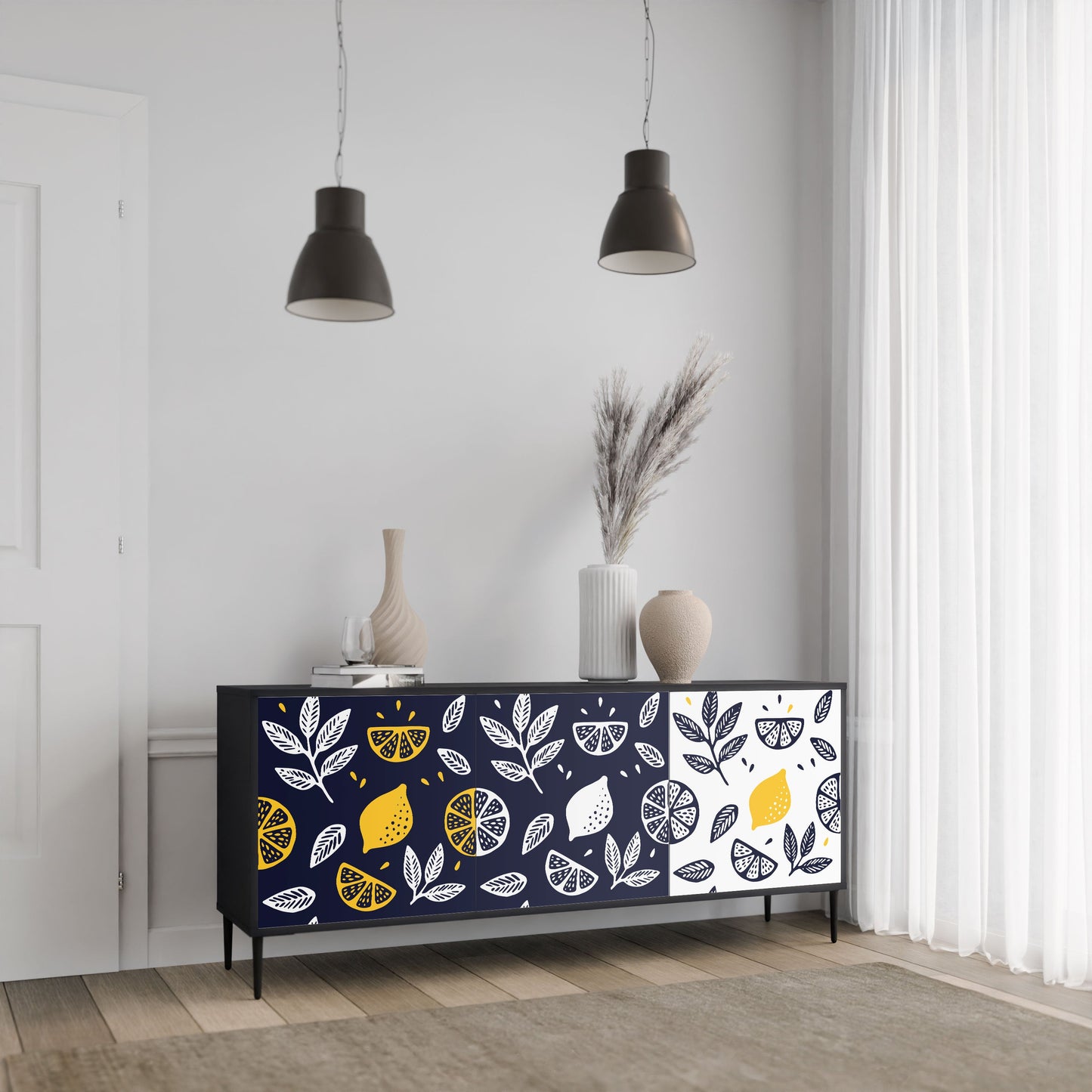 Credenza a 3 ante CITRUS BLACK AND WHITE in finitura nera