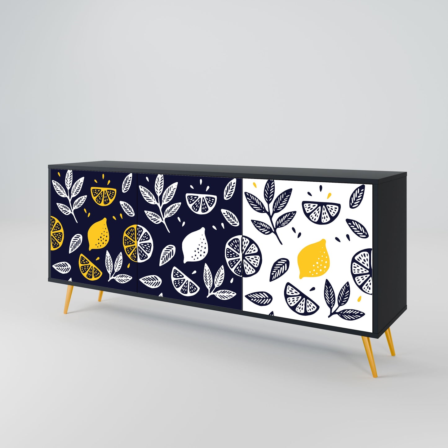 Credenza a 3 ante CITRUS BLACK AND WHITE in finitura nera
