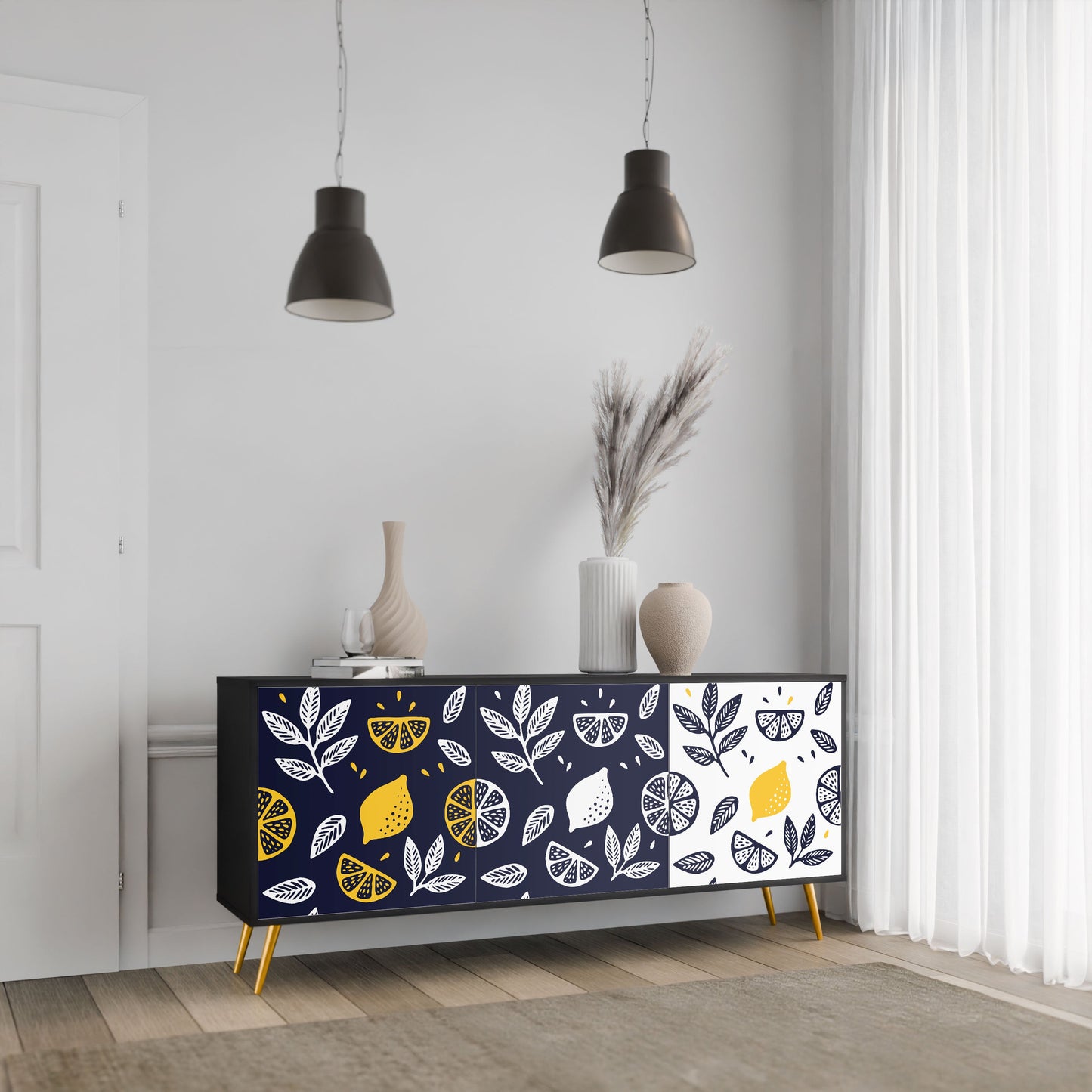 Credenza a 3 ante CITRUS BLACK AND WHITE in finitura nera