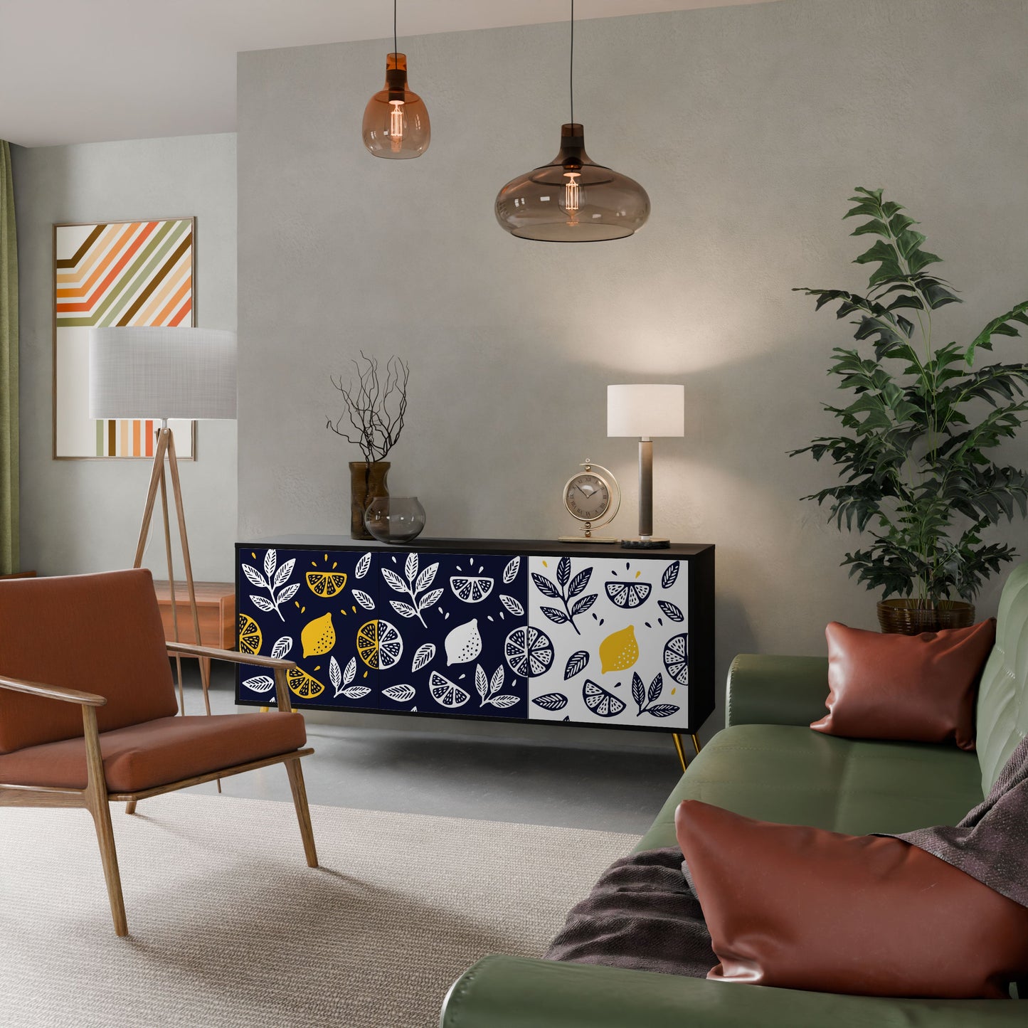 Credenza a 3 ante CITRUS BLACK AND WHITE in finitura nera