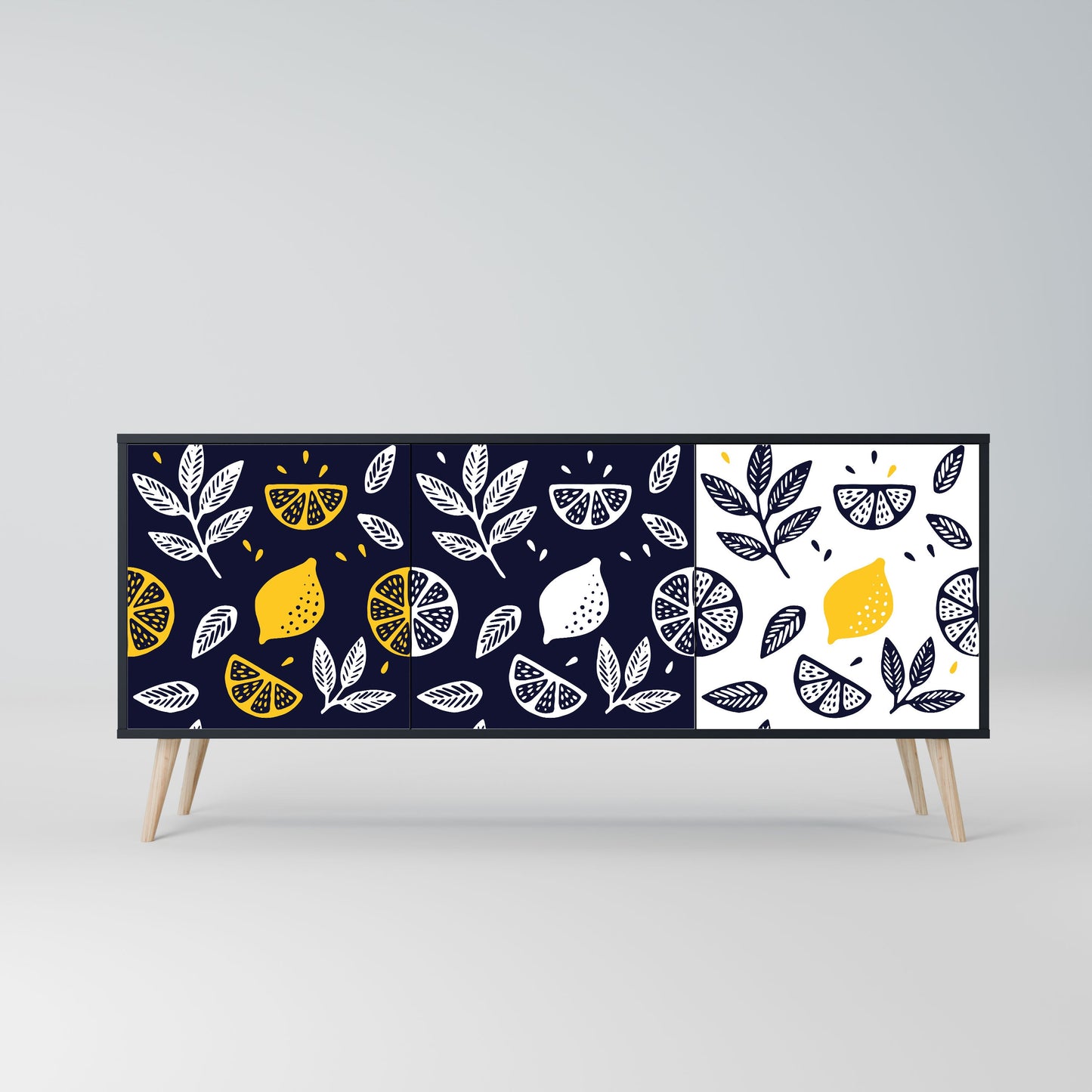 Credenza a 3 ante CITRUS BLACK AND WHITE in finitura nera