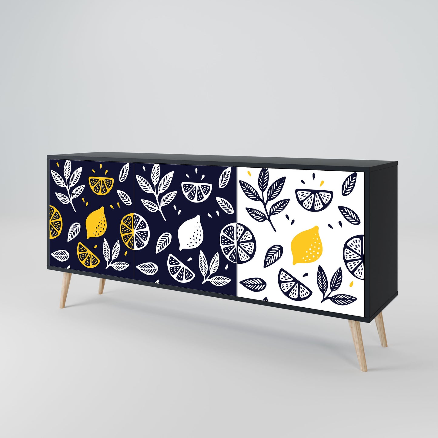 Credenza a 3 ante CITRUS BLACK AND WHITE in finitura nera