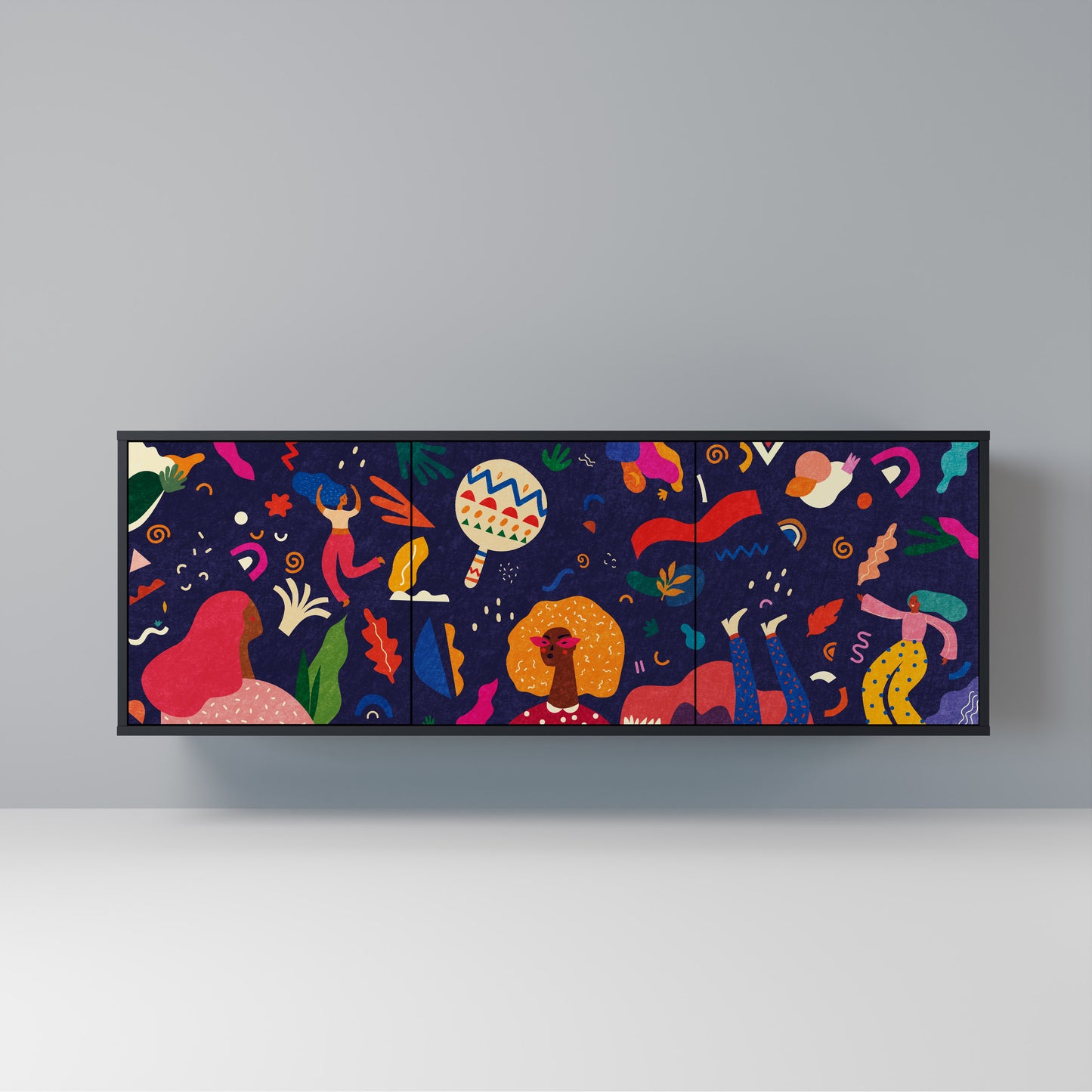 FESTIVE PLEASURES Madia a 3 Ante in Finitura Nera