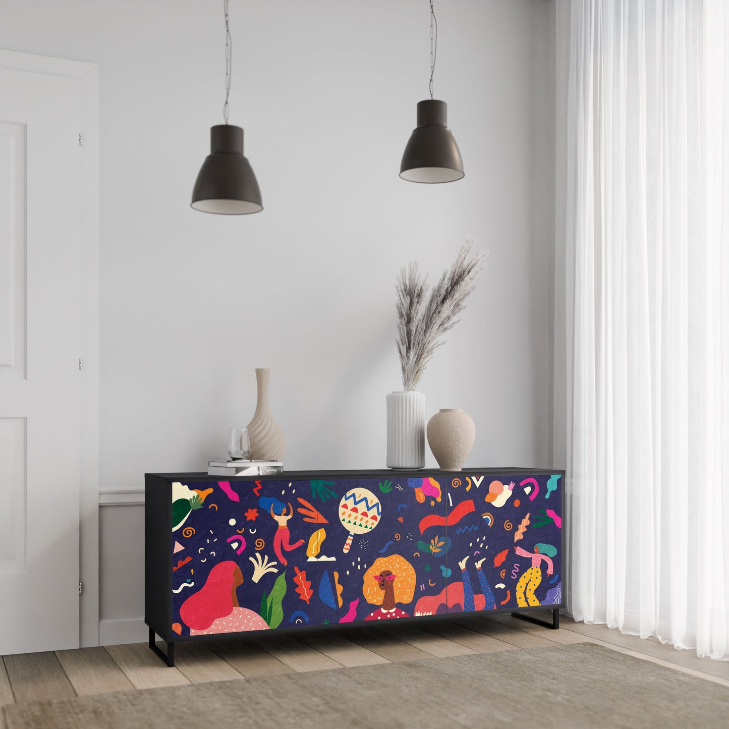Credenza FESTIVE PLEASURES a 3 ante in finitura nera