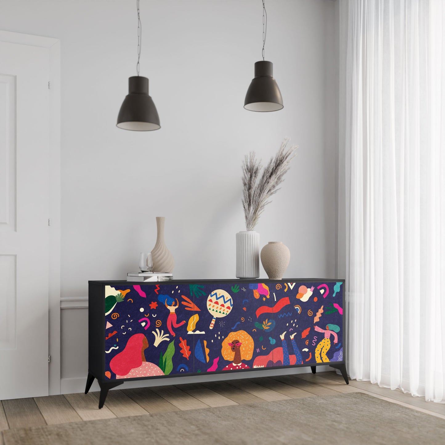 Credenza FESTIVE PLEASURES a 3 ante in finitura nera