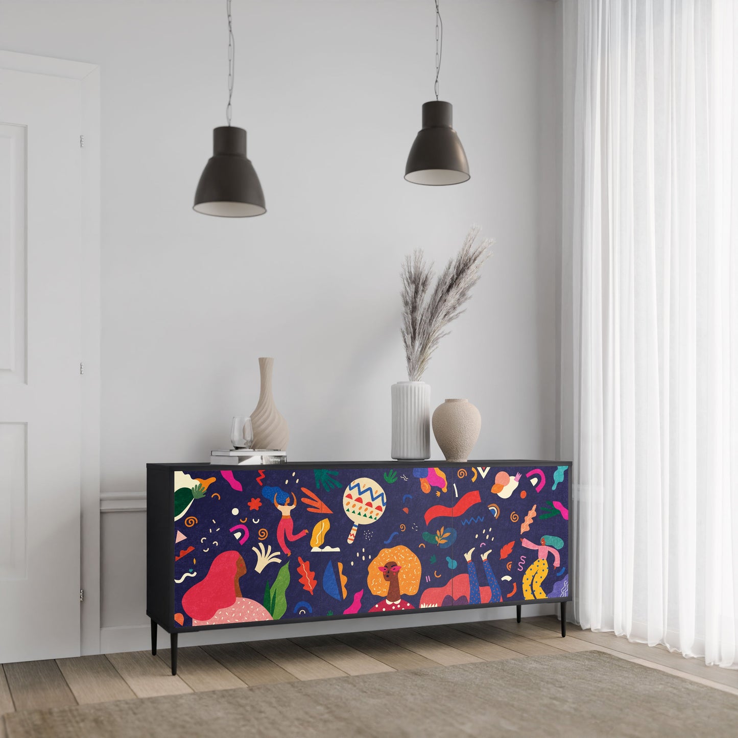 Credenza FESTIVE PLEASURES a 3 ante in finitura nera