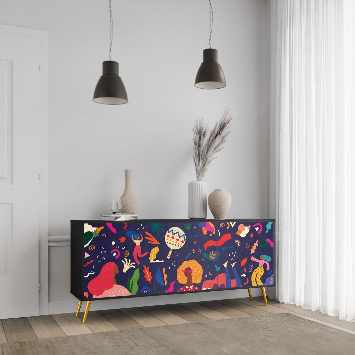 Credenza FESTIVE PLEASURES a 3 ante in finitura nera