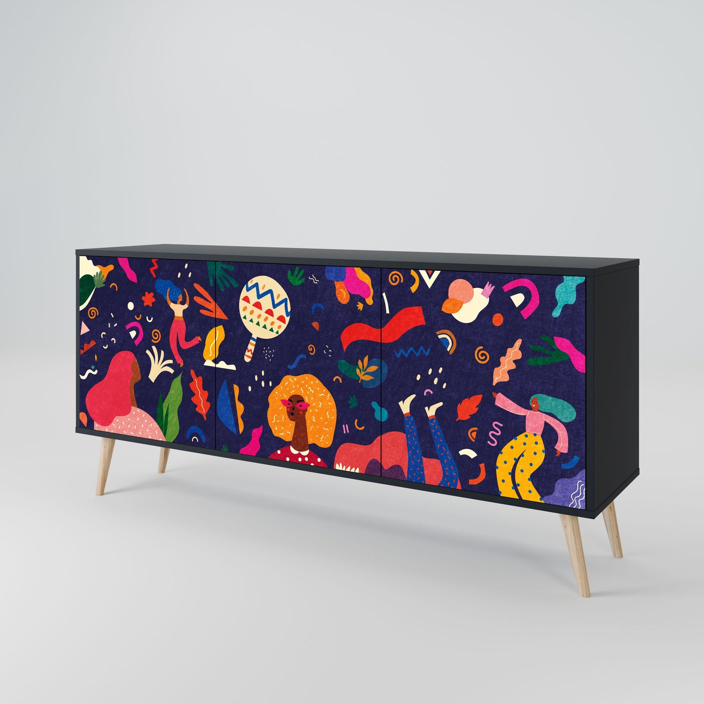 Credenza FESTIVE PLEASURES a 3 ante in finitura nera