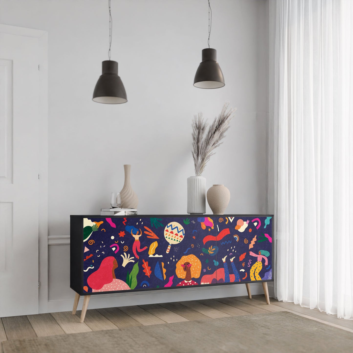 Credenza FESTIVE PLEASURES a 3 ante in finitura nera