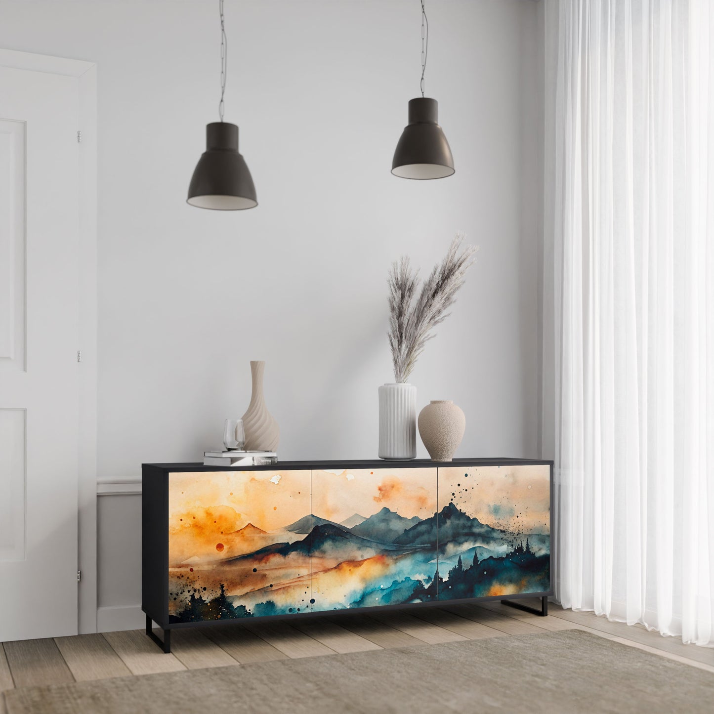 Credenza a 3 ante OMINOUS MOUNTAINS in finitura nera