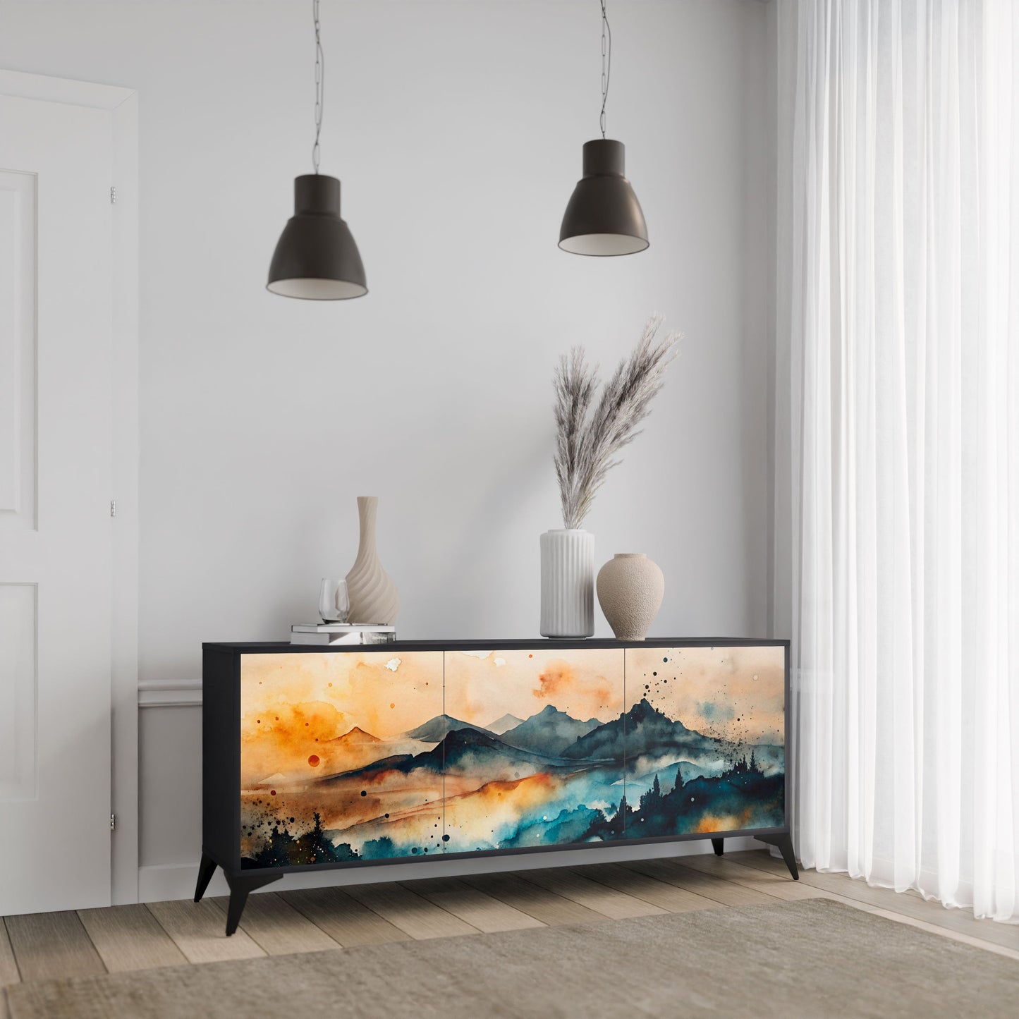 Credenza a 3 ante OMINOUS MOUNTAINS in finitura nera