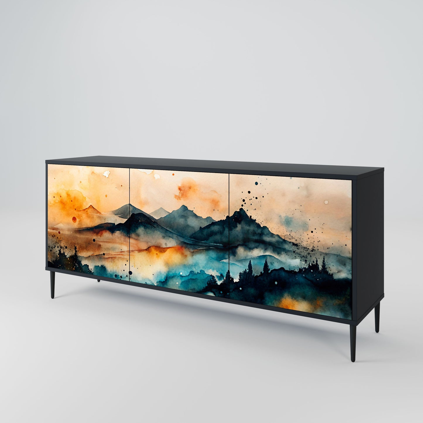 Credenza a 3 ante OMINOUS MOUNTAINS in finitura nera