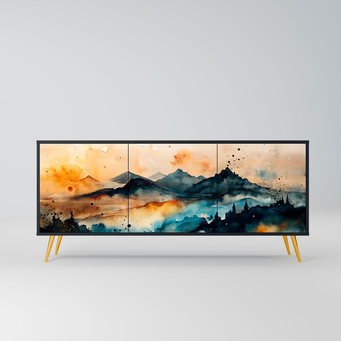 Credenza a 3 ante OMINOUS MOUNTAINS in finitura nera
