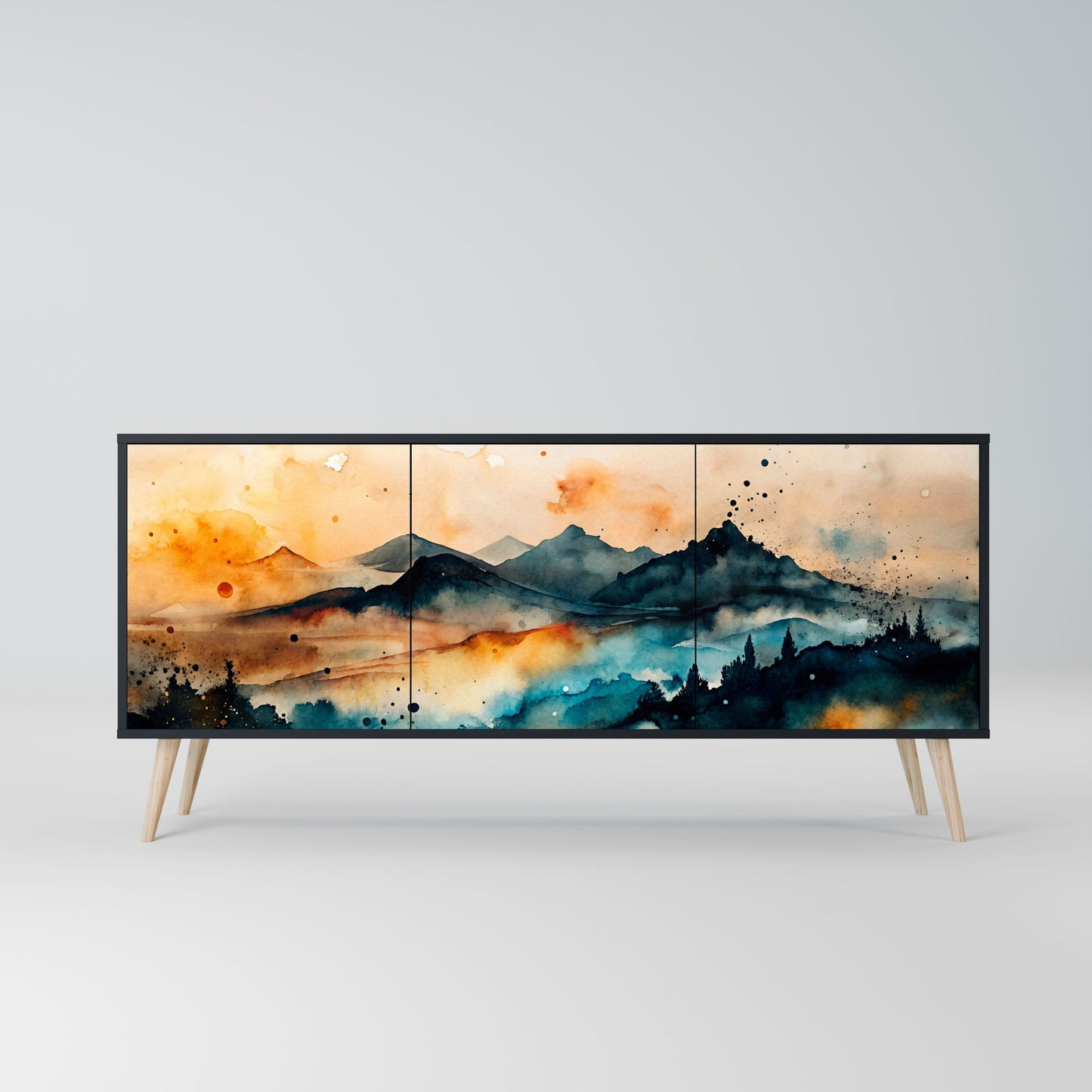 Credenza a 3 ante OMINOUS MOUNTAINS in finitura nera