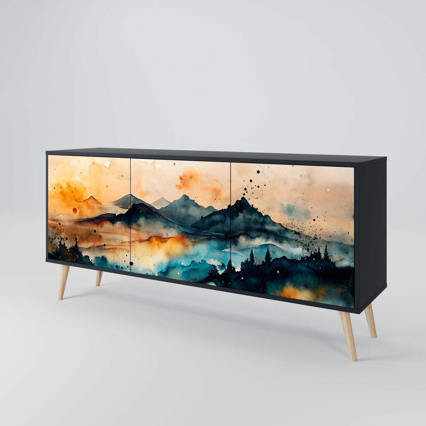 Credenza a 3 ante OMINOUS MOUNTAINS in finitura nera
