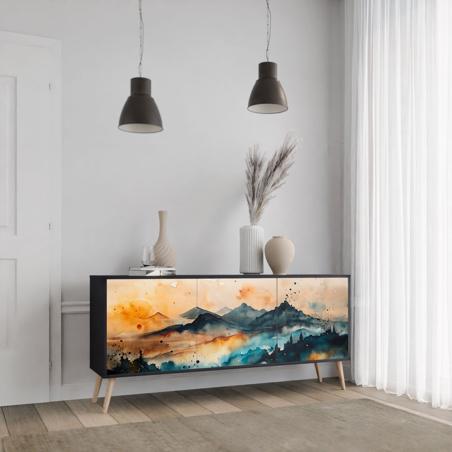 Credenza a 3 ante OMINOUS MOUNTAINS in finitura nera