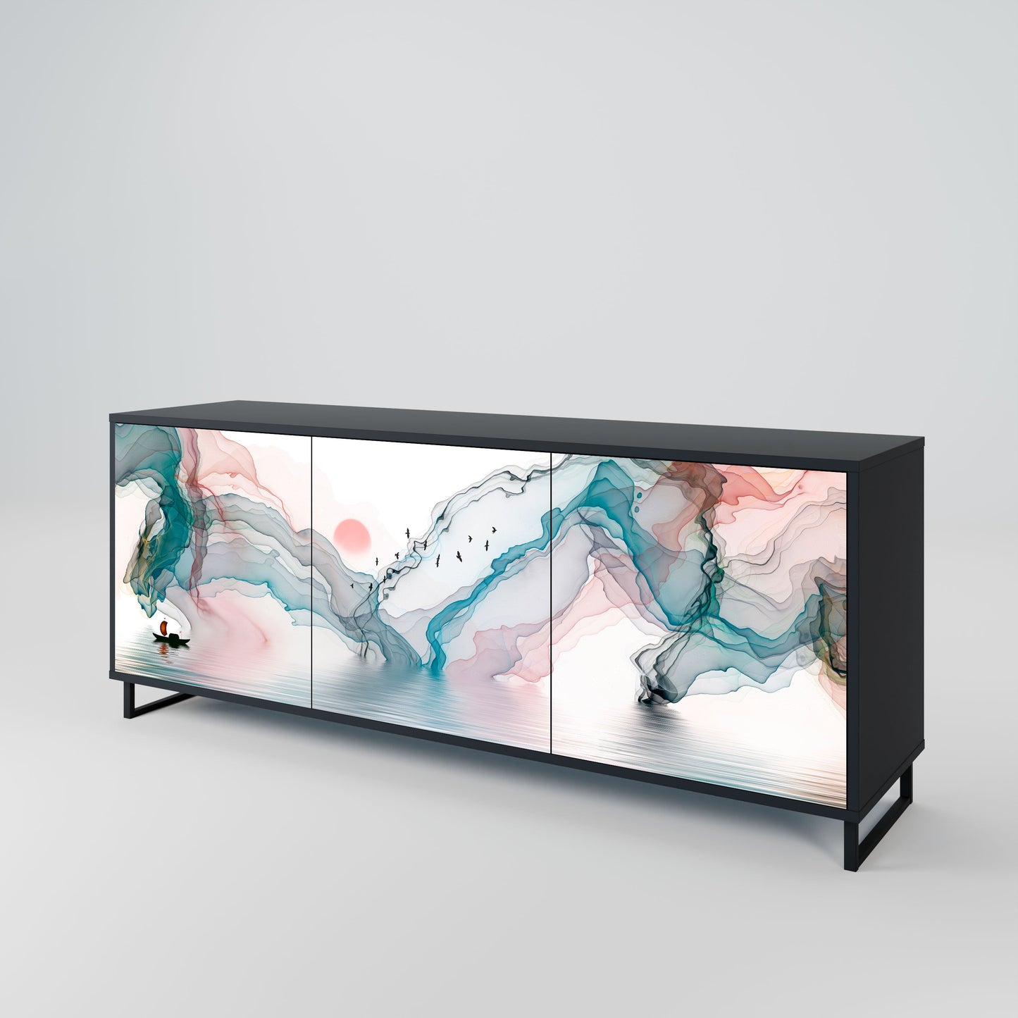 Credenza VELVET CROSSING a 3 ante in finitura nera