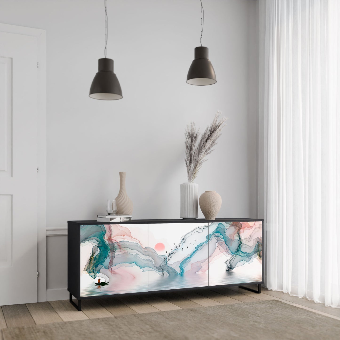 Credenza VELVET CROSSING a 3 ante in finitura nera