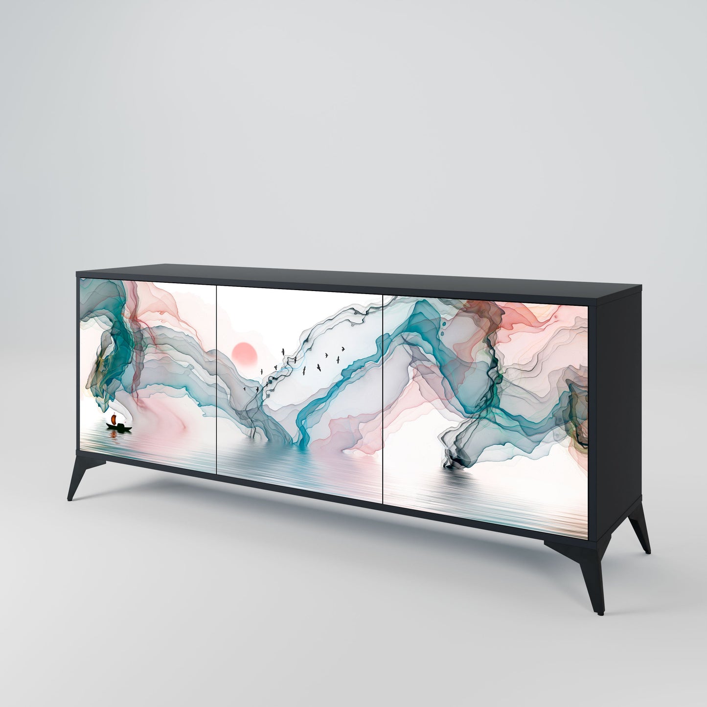 Credenza VELVET CROSSING a 3 ante in finitura nera