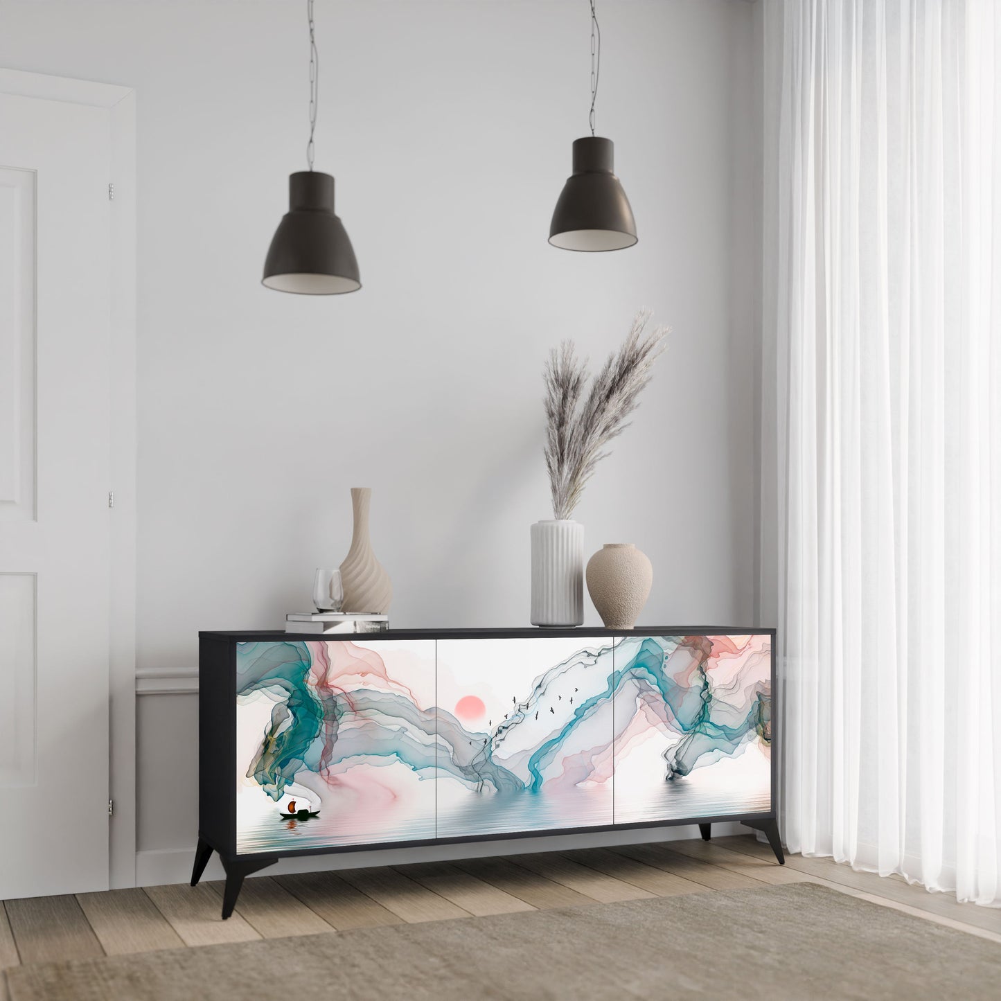 Credenza VELVET CROSSING a 3 ante in finitura nera