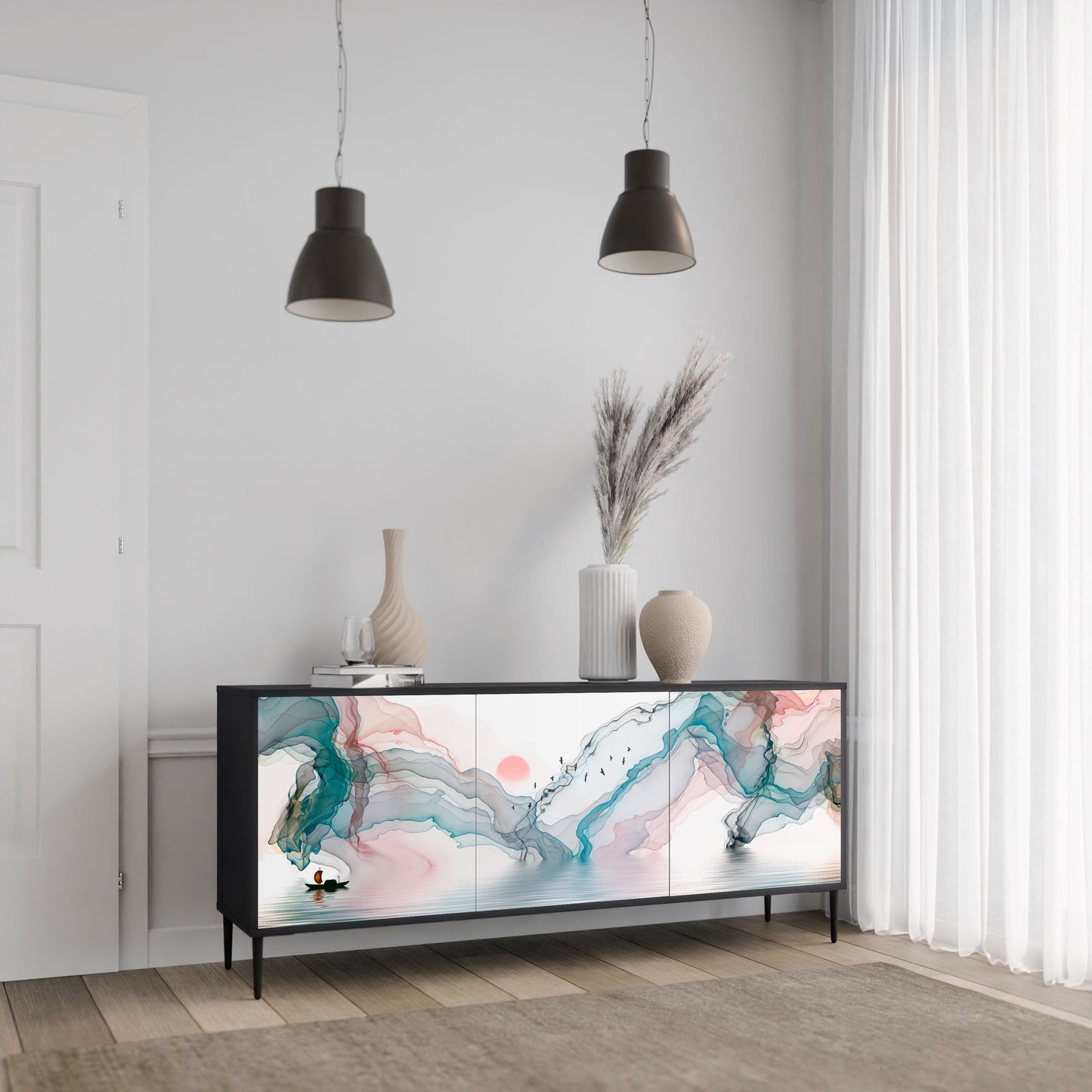Credenza VELVET CROSSING a 3 ante in finitura nera