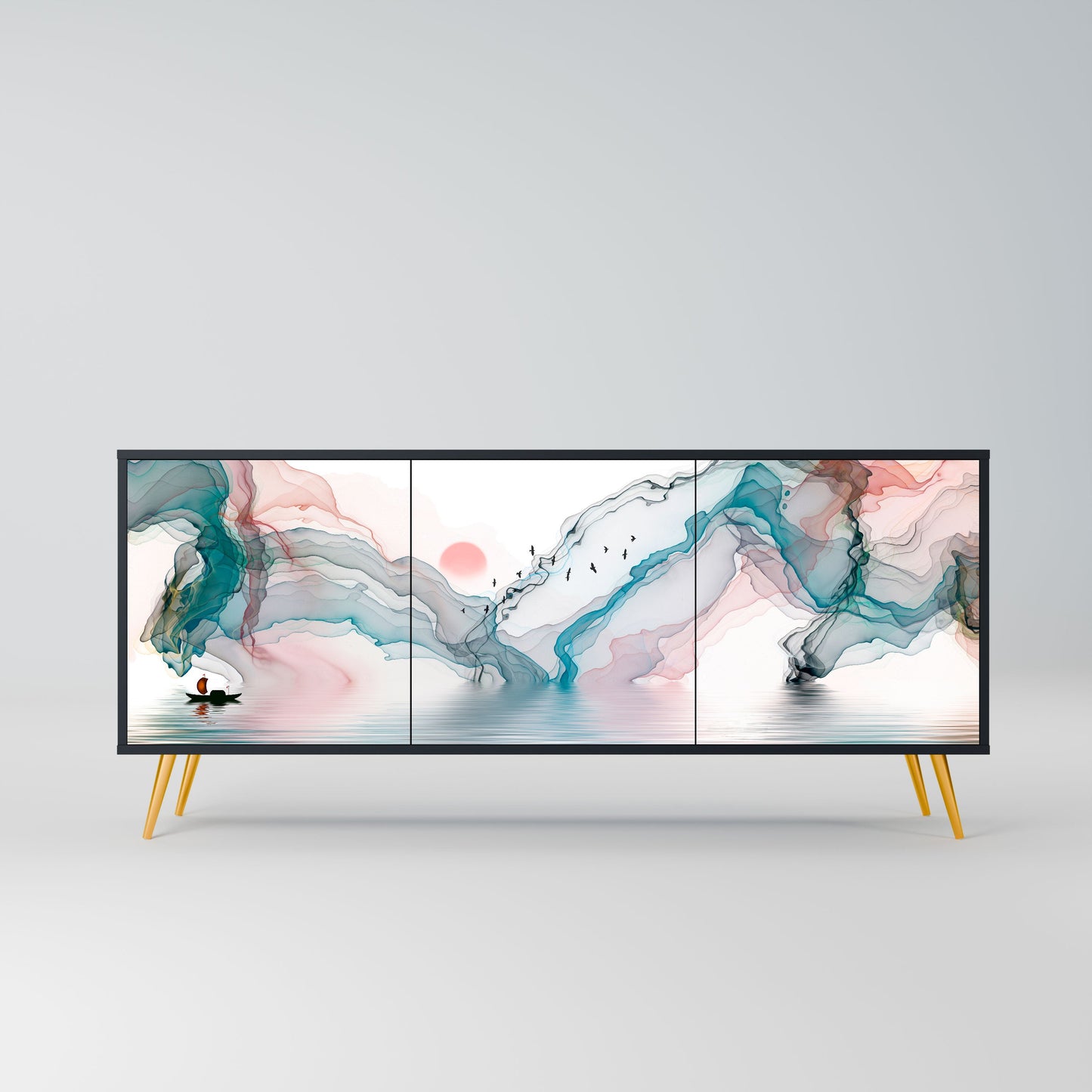 Credenza VELVET CROSSING a 3 ante in finitura nera
