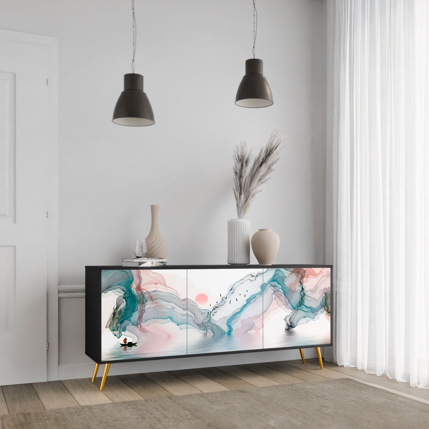 Credenza VELVET CROSSING a 3 ante in finitura nera