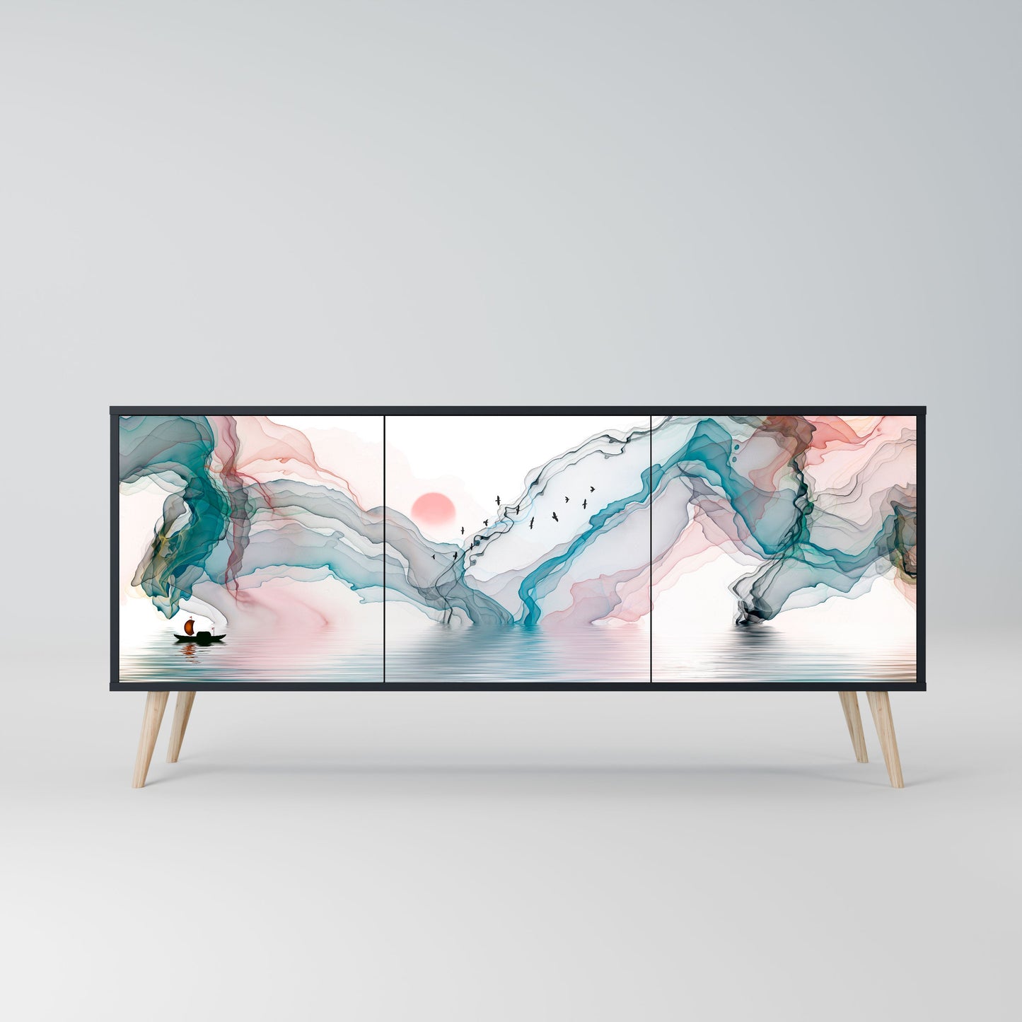 Credenza VELVET CROSSING a 3 ante in finitura nera