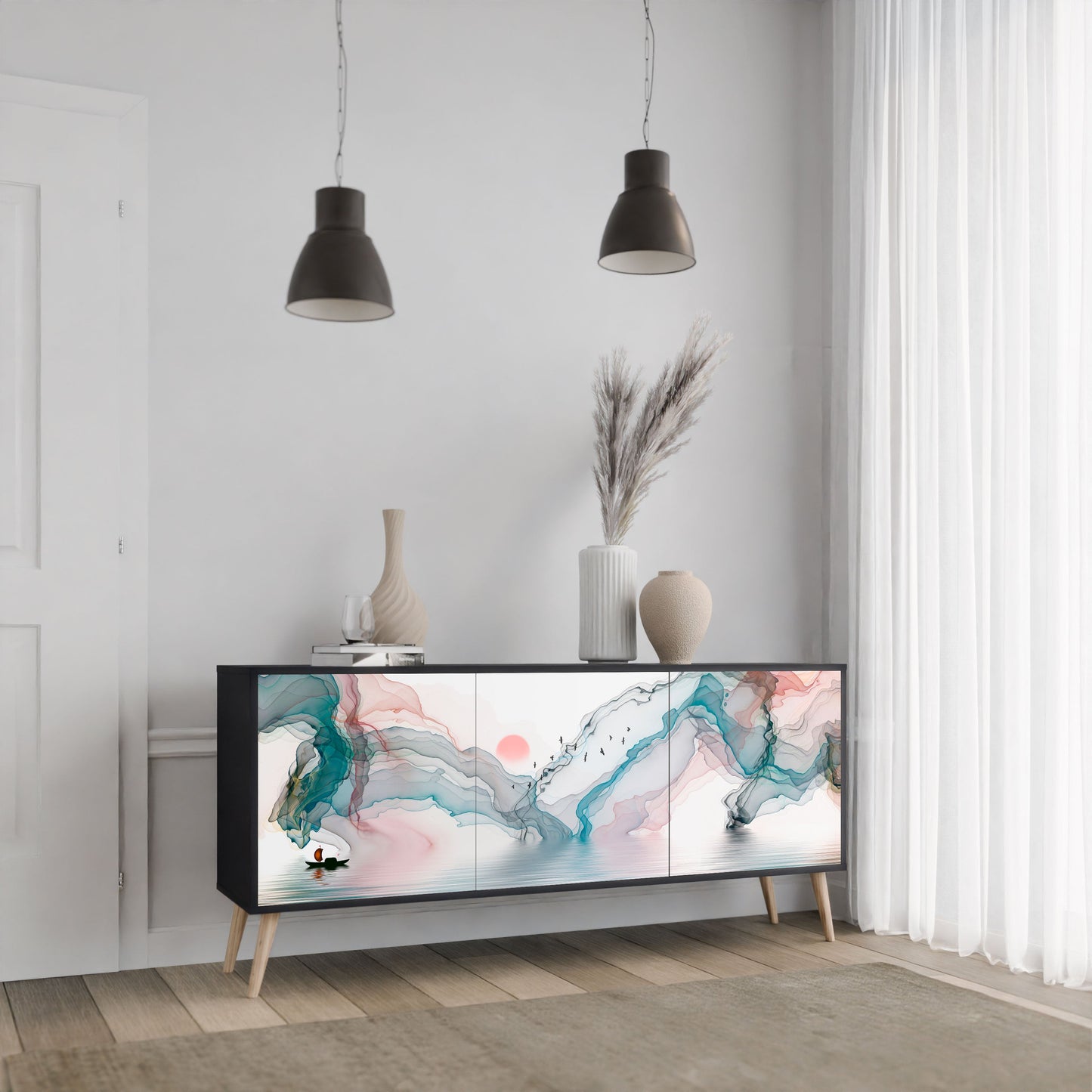 Credenza VELVET CROSSING a 3 ante in finitura nera