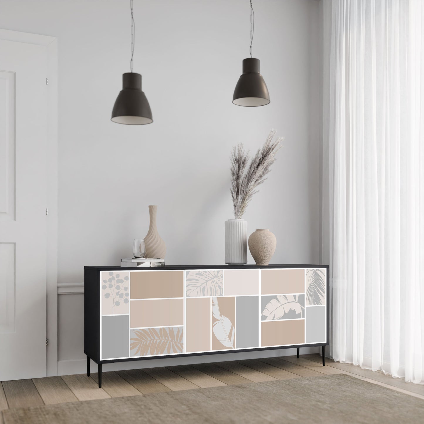 TROPICAL SHAPES 3-Door Sideboard in Black Finish
