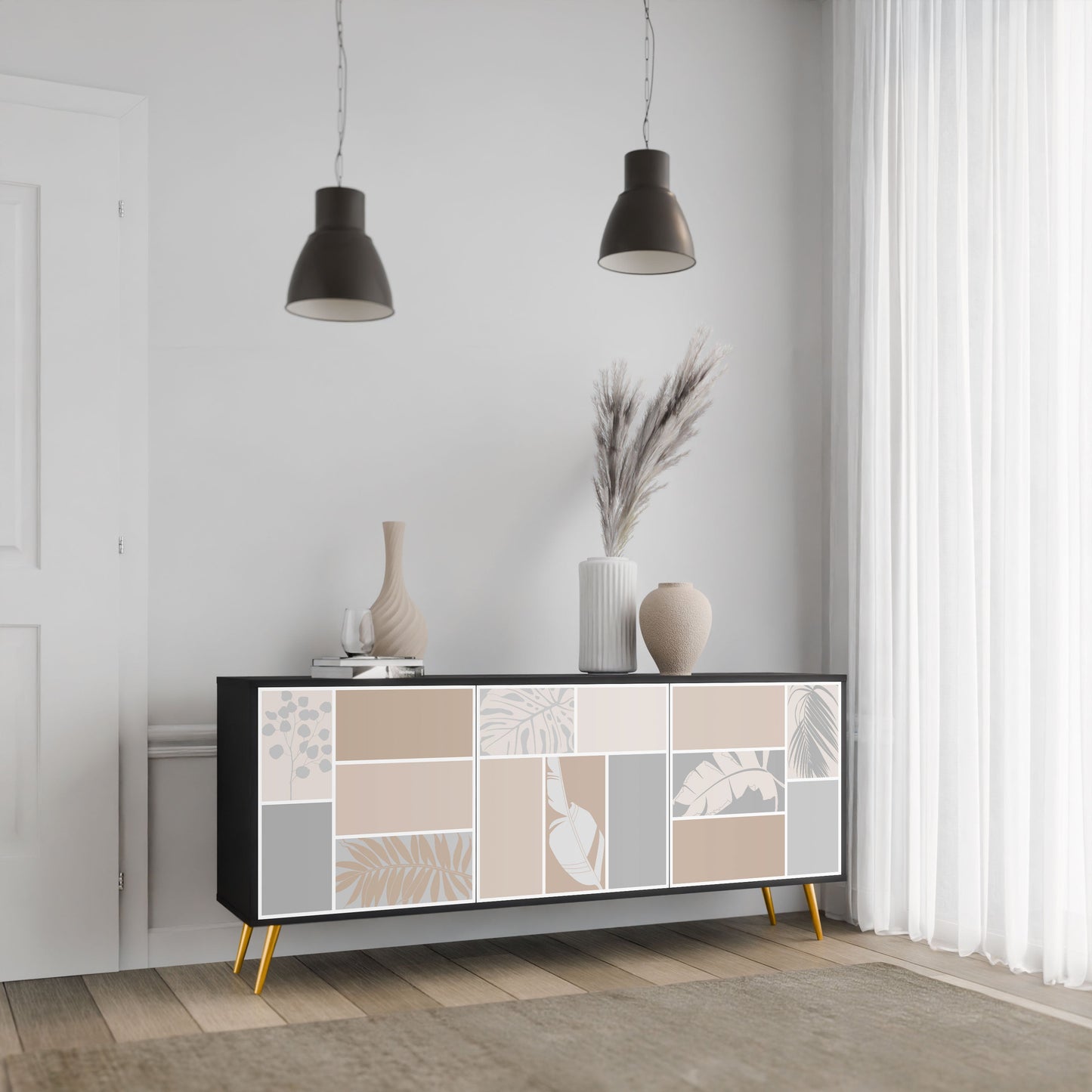 TROPICAL SHAPES 3-Door Sideboard in Black Finish