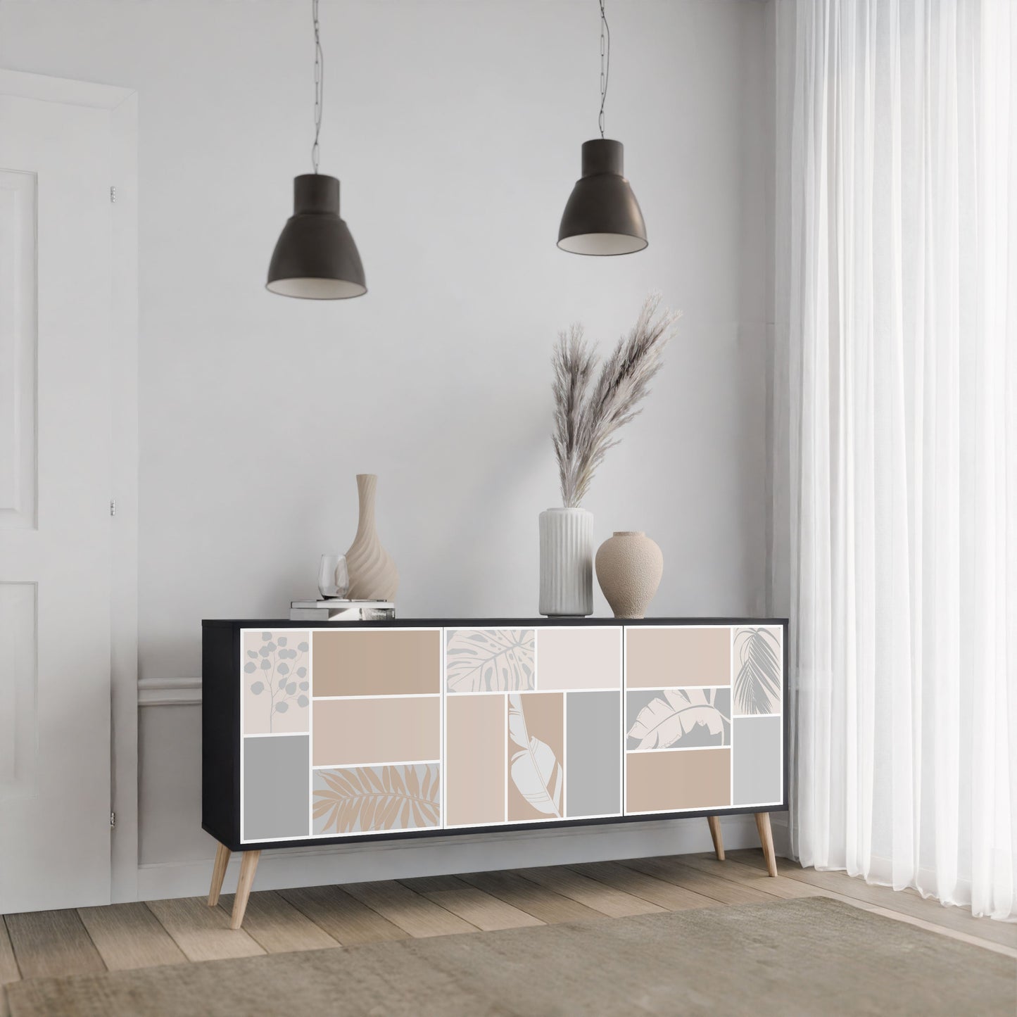 TROPICAL SHAPES 3-Door Sideboard in Black Finish